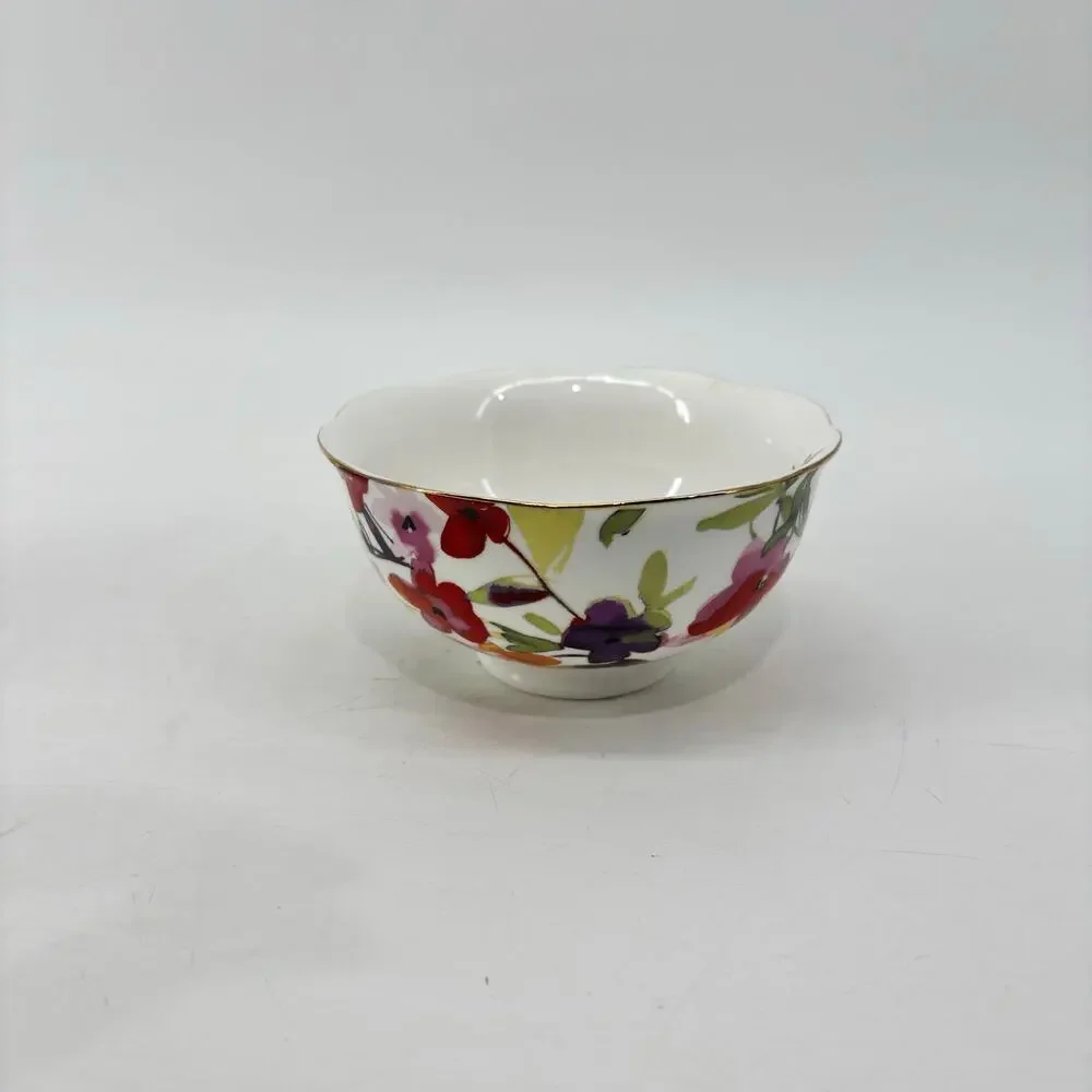 Gracie China Small Soup Bowl Floral Porcelain Bowls Gold Trip Scalloped